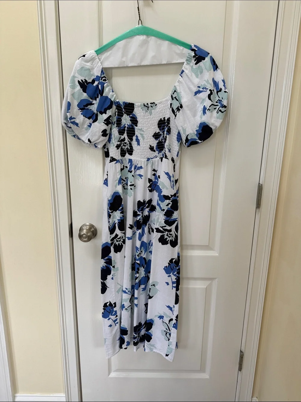 Ellen Tracy White Dress with Blue and Black Floral Print